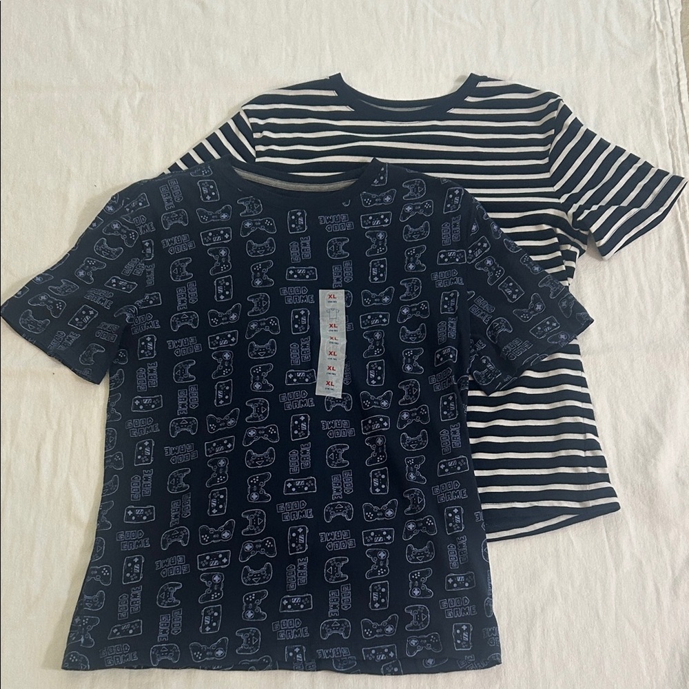 Old Navy Navy Graphic Tee & Navy-White Stripe Short Sleeve Set